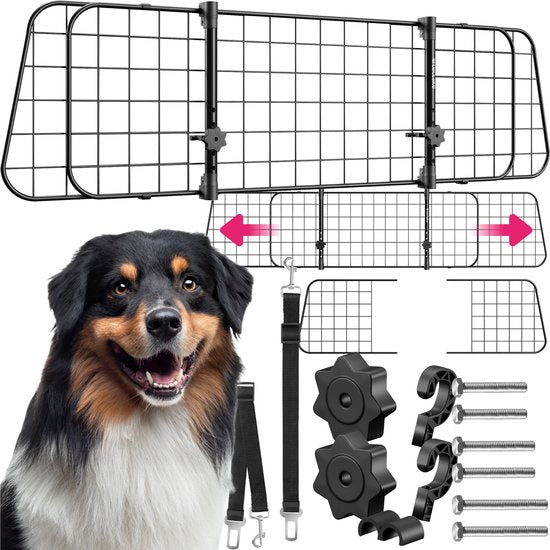 tectake - Auto-Hundehalterung - Universal mit variabler Breite bis max. 154 cm - Kofferraumschutz und -trenner - Inkl. 2 Sicherheitsgurte - Einfache Montage