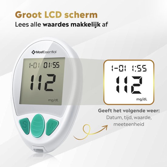 MostEssential Premium Blutzuckermessgerät Starter Kit - Blutzuckermessgerät - Diabetes Messgerät - Alles in einem Set - Inklusive Aufbewahrungstasche, Stechhilfe, 10 Teststreifen & 10 Lanzetten