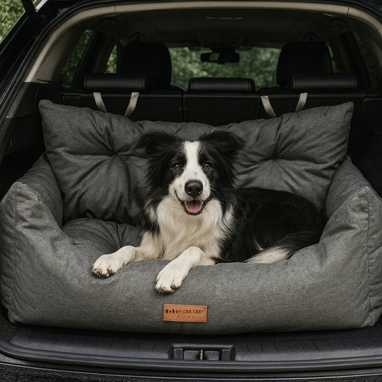 By Cee Cee Autositz Hund - Premium Autokorb Hund - Hundekorb Auto mit Sicherheitsgurt - Hundesitz - Autositz - All Season - Grau - Größe L - Große Hunde