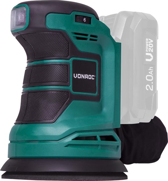 VONROC Exzenterschleifer - VPower 20V - Ohne Akku & Ladegerät - Ø125mm - Mit Staubbeutel & 12 Stück Schleifpapier