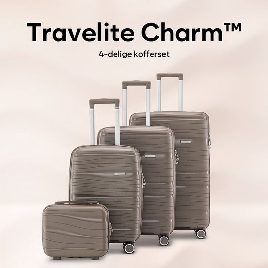 SKYCASES Travelin' Charm 4-teiliges Trolley Set - Handgepäck & Check-in Koffer - 32L/60L/98L - Zahlenschloss - 360° geräuschlose Räder - Leicht & Stabil - Modernes Design - Champagner