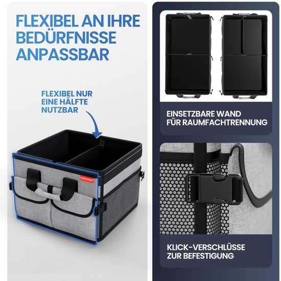 HELDENWERK Premium-Kofferraum-Organizer mit Deckel, stabil & rutschfest - Faltbare Kofferraumtasche, groß mit doppeltem Boden - Kofferraumbox, Kofferraum-Organizer-Box