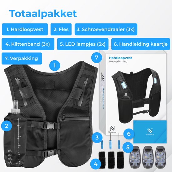 Nuvance Laufweste - 3x LED - Laufweste mit Beleuchtung - Laufweste - Laufweste inkl. Trinkflasche und Handytasche - Universal