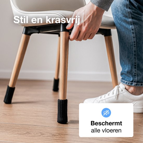 Luft Stuhlbeinschoner - 24 Socken - Mit Anti-Kratz-Filz - Bodenschutz - Stuhlschoner - Rund - Stretch - Schwarz - Stuhlsocken - Kappen für Stuhlbeine - Beine für Möbel