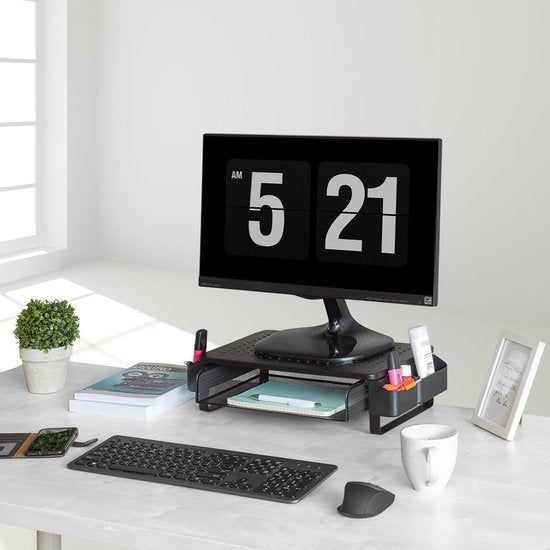 LifeGoods Monitorständer - Monitoraufsteller - Bildschirmaufsteller - Verstellbar - 37 x 23,5 x 10 cm - Metall - Schwarz