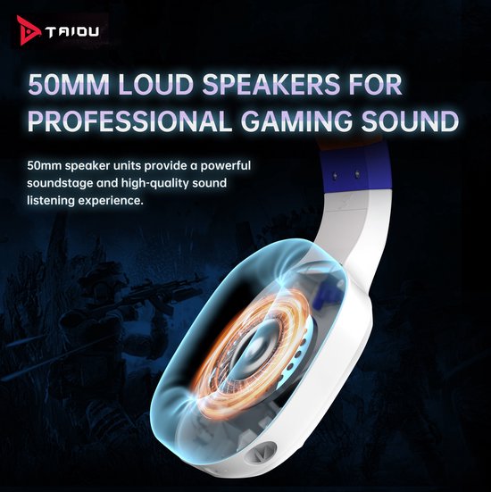 TAIDU THS320Pro Wireless Gaming Headset - 2.4GHz - Bluetooth 5.2 - Mikrofon - Multiplattform - Weiß Orange