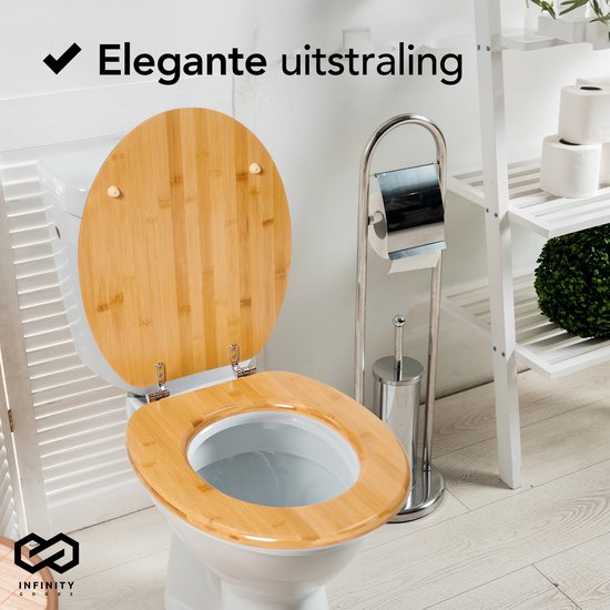 Infinity Goods Bambus Toilettensitz Emmy - Toilettensitz mit Deckel - Edelstahlscharniere - Inklusive Befestigungsmaterial