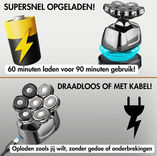 Sansbeauté® SkullSharp PRO 6-in-1 Rasierer - Für Männer - Trimmer - Clipper - Elektrisch - Gesicht und Kopfrasierer - Nass- und Trockenrasur - Kabelloses Laden