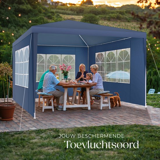 tectake - Pavillon - mit verstärktem Rahmen - Partyzelt 3x3 m - wasserdichte Plane - abnehmbare Seitenwände - wetterfester Gartenpavillon - inklusive Spannleinen und Heringe - blau - Pop-up-Faltzelt