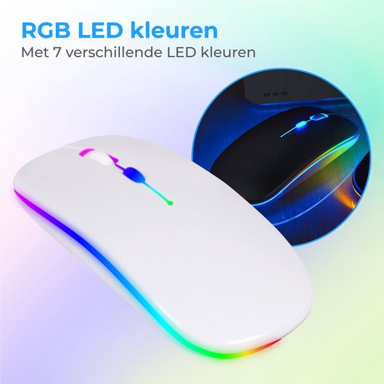 Nuvance - Kabellose Maus LED - Bluetooth - Ergonomisch - Laptop und Spiele - Kabellos - Weiß