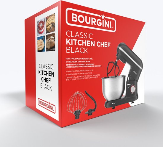 Bourgini Classic Kitchen Chef Küchenmaschine - 4.5L Rührschüssel - Küchenmaschine - Küchenroboter - 1300W- Schwarz
