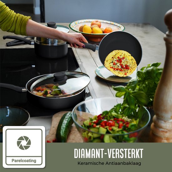 COOCK Wokpfanne Induktion 32cm - Spezial-Antihaftbeschichtung - Pfanne mit Deckel - Recyceltes Aluminium - Schwarz - Inklusive E-book