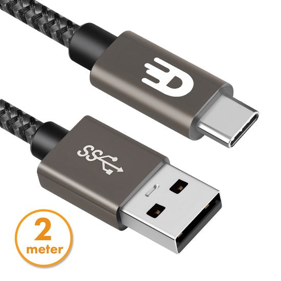 Drivv. USB zu USB C Kabel - Schnellladegerät - USB C Daten- und Ladekabel - 2 Meter - Geeignet für Samsung, iPhone 15 & mehr - Modernes Grau