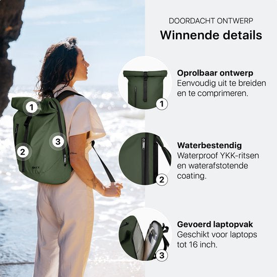 ONYX Rolltop PRO Rucksack 20 bis 30L - Mit Laptopfach - Verstellbarer Rucksack - Reisetasche - Wasserdicht und strapazierfähig - Waldgrün