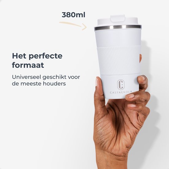 Castagnola Thermos Cup - Kaffeebecher To Go - Reisebecher für Kaffee und Tee - Teebecher - 380 ML - Edelstahl - Weiß