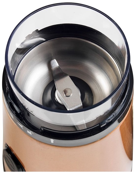 Bestron ACG1000CO Elektrische Kaffeemühle - 150W - Messer aus Edelstahl - 50g Fassungsvermögen - Farbe Kupfer - Für Kaffeebohnen & Gewürze - 5 Jahre Garantie