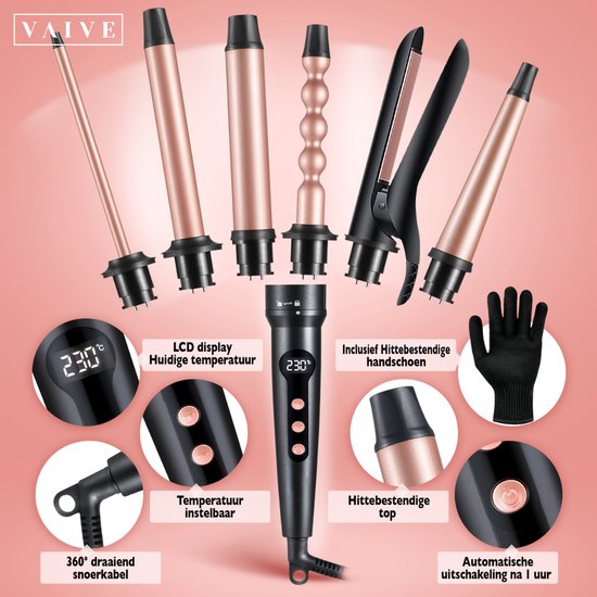 VAIVE 6-in-1 Lockenstab & Glätteisen mit Aufsätzen - Lockenstab - Lockenstab