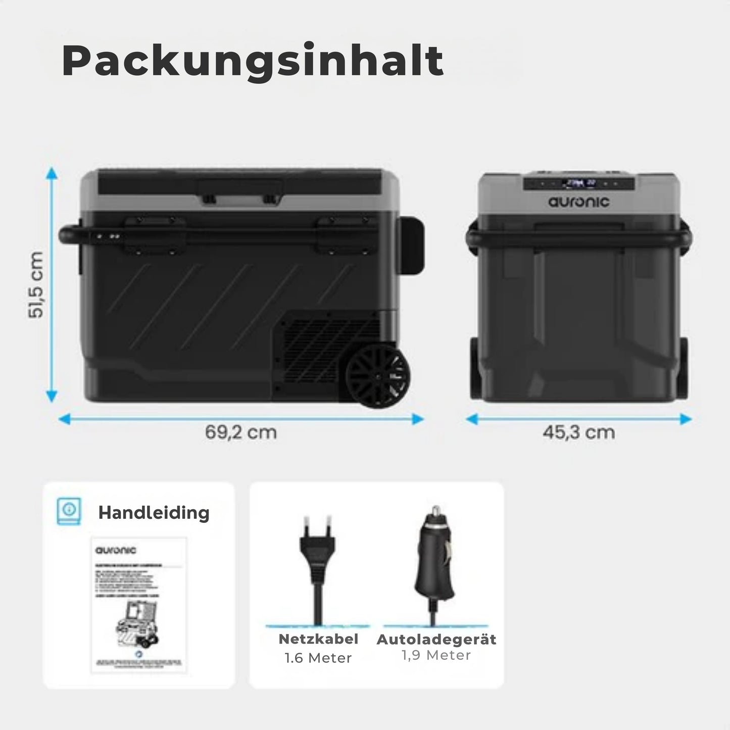 Auronic Kompressor Kühlbox - Elektrisch - 12V und 230 Volt - Gefrieren und Kühlen - 49L - Grau