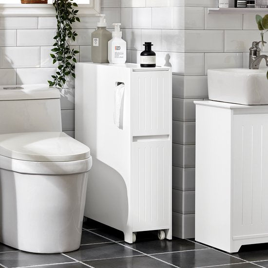 SoBuy Niedriger Schrank, Stehender schmaler Aufbewahrungsschrank, Schmaler Badezimmerschrank, Toilettenschrank - Weiß, 60x20x75cm, BZR111-W