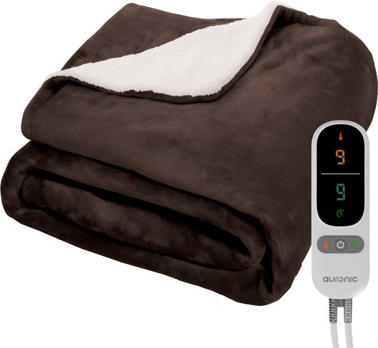 Auronic Electric Blanket - Wärmedecke - Sherpa Fleece - 9 Wärme- und Timer-Einstellungen - Decke - 180x130 - 1 Person - Braun