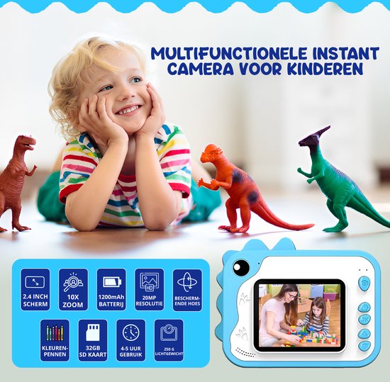 K&L® 3 IN 1 Digitale Kinderkamera + Sofortdruck + Spielkamera - 32GB micro sd Karte - Kamera Kinder - Vlog Kamera mit Spielen - Fotokamera für Kinder - Kleines Spielzeug - Mit Videofunktion - Blau