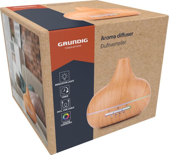 Grundig Aroma Diffuser Luftbefeuchter 300ml- Elektrischer Duftzerstäuber mit LED-Beleuchtung und Timer - Aromatherapie mit ätherischen Ölen - Kabelloser Duftzerstäuber - Bambus