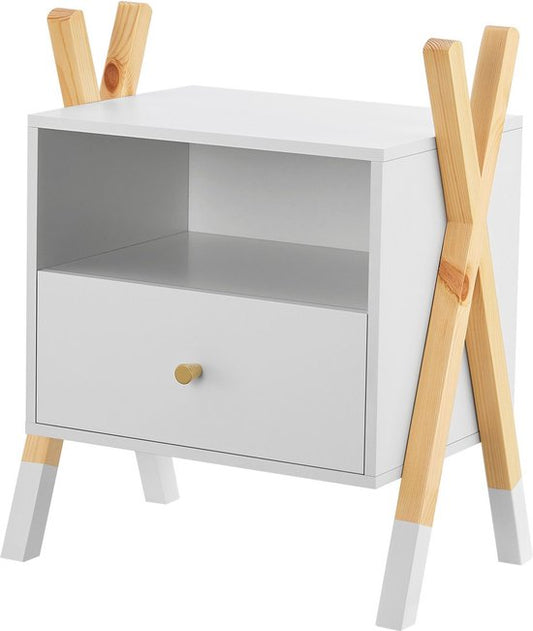 Nachttisch aus Holz / Kinder-Nachttisch Jamie - Weiß / Holzfarbe - 1 Schublade