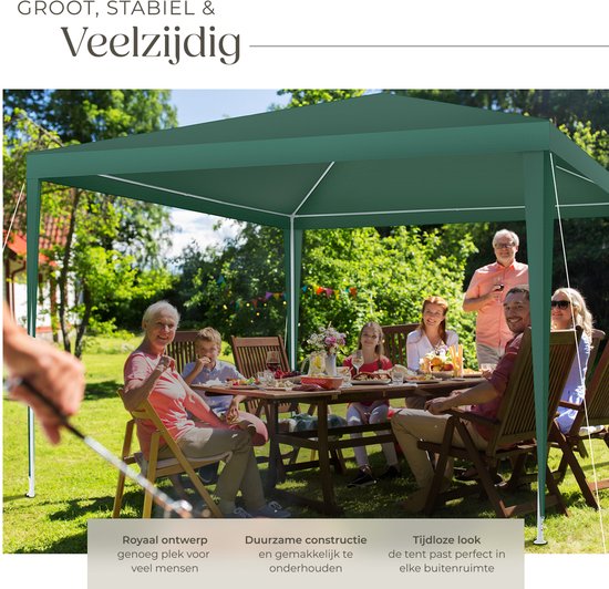 tectake® Pavillon - mit verstärktem Rahmen - Partyzelt 3x3 m - wasserdichte Plane - abnehmbare Seitenwände - wetterfester Gartenpavillon - inklusive Spannleinen und Heringe - grün - Pop-up-Faltzelt