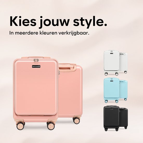 Skycases Handgepäck Koffer - 35L - Leichter Trolley - Spinner-Räder - TSA-Schloss und Laptop-Fach - Mit praktischer Fronttasche - 55 cm - Pink