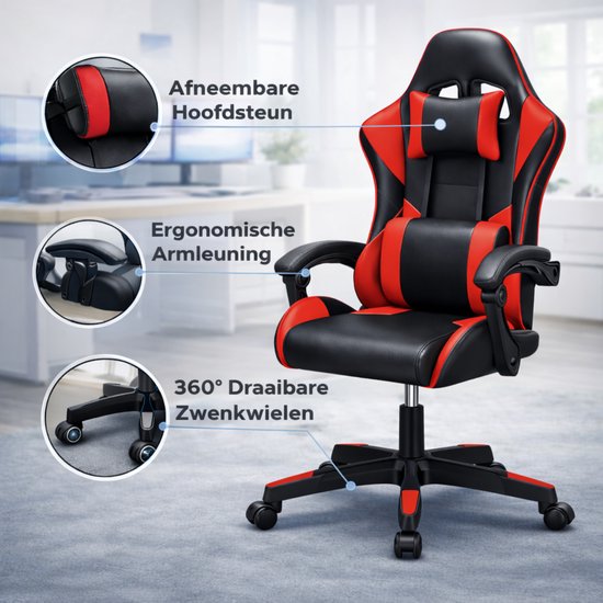 Bayt Gaming Stuhl - Gaming Stuhl - Komfort Gamer Stuhl - Schwarz und rot