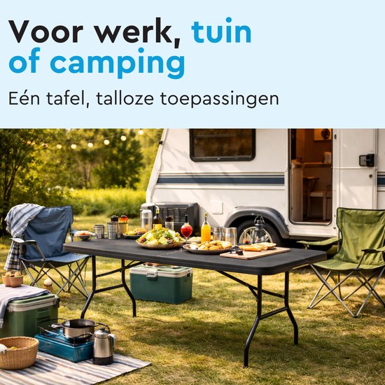 BRASQ Zusammenklappbarer Klapptisch Schwarz - 180x70x74cm- Campingtisch - Klapptisch - Wetterfest - Tisch mit Tragegriff