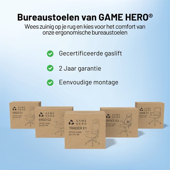GAME HERO® Trader X1 Ergonomischer Bürostuhl - Bürostuhl für Erwachsene - 130KG - Schwarz