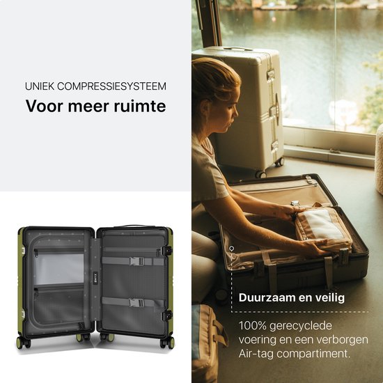 ONYX Hybrid Pro Handgepäck Koffer 35 Liter - Recyceltes Polycarbonat und reißverschlussloses Design - Reisekoffer mit TSA-Schloss und Spinner-Rädern - Leichter Trolley - Olivgrün