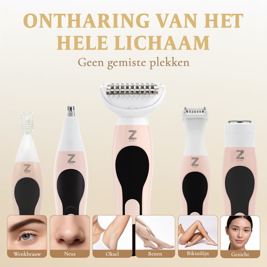 Ladyshave für Frauen - 5 in 1 Rasierer - Bikinizone - Achseln - Beine - Gesichtshaar - Nasentrimmer - Zeri