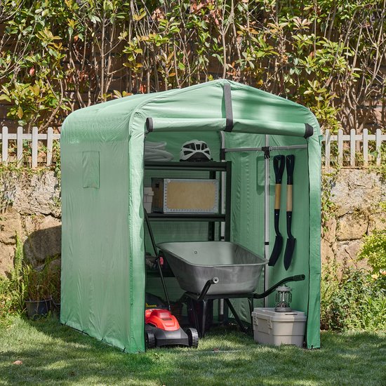 SoBuy KLS11-GR Gerätehaus, Outdoor-Gartenhaus, wasserdicht, Motorhaus mit Haken, Garage für Fahrrad und Werkzeug, Fahrradschuppen, Aufbewahrung und Lagerung, grün, 120 x 176 x 163 cm