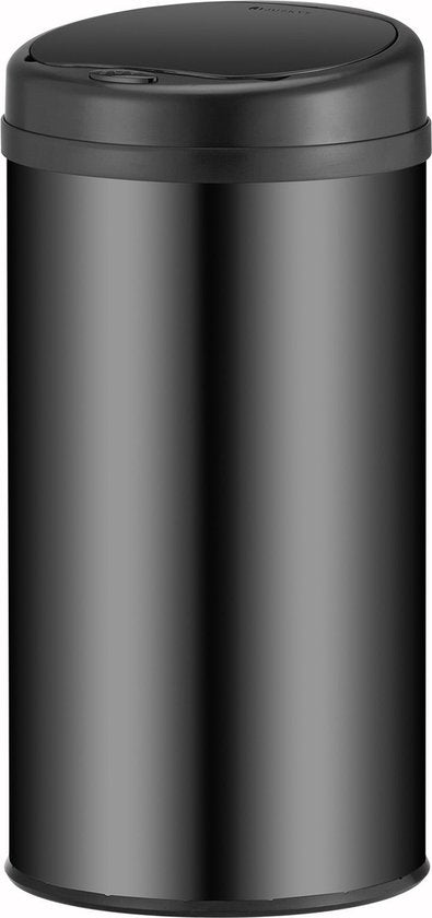 Juskys - Sensor-Mülleimer rund - 40 l & Ø 31 x 68 cm - Ausgestattet mit Automatik-Deckel und Klemmring - Für die hygienische Abfallentsorgung in der Küche - Schwarz pulverbeschichteter Stahl