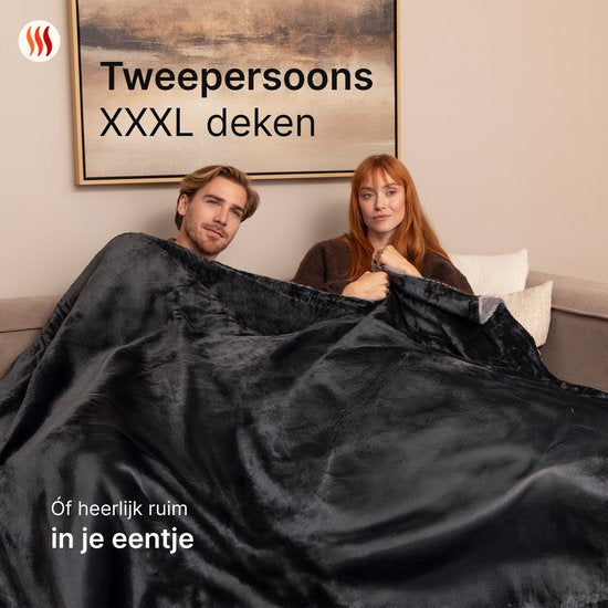 Seranova Heizdecke 3XL - Extra Heizdrähte - Premium Modell - 200x180 cm - 2 Personen Heizdecke - Doppelseitiges Fleece Sherpa - Grau