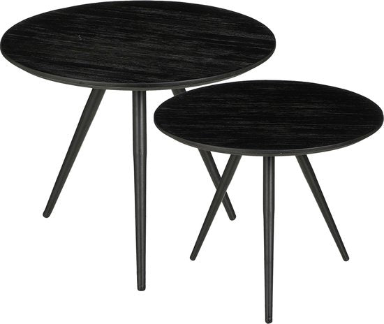 Mica Decorations Jailey Beistelltisch - 2er-Set - H49 x Ø50 cm - Recyceltes Holz - Schwarz