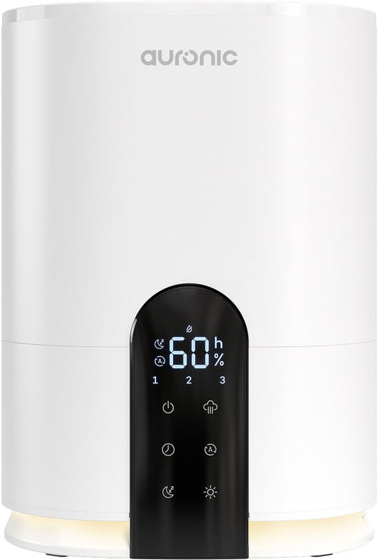 Auronic Luftbefeuchter - 4 Liter - 40m2 - Geeignet für Wohnzimmer, Büro, Schlafzimmer, Babyzimmer und mehr - Mit Aromatherapie - BPA-frei - Weiß