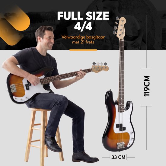 Finesse E-Bass mit Verstärker – Starter-Set – Erwachsene – Kinder – Sunburst