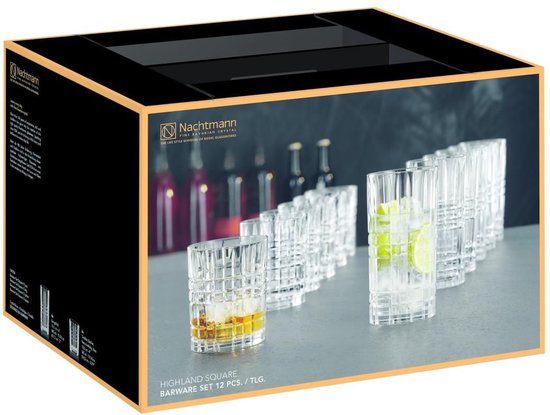 Nachtmann – Square Whisky- und Longdrinkgläser – 12er-Set – Whisky – Longdrink