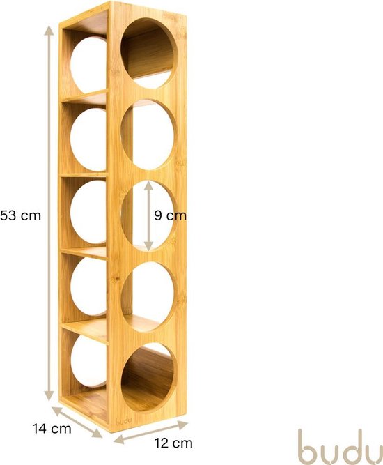 Budu Weinregal - Bambus - 5 Flaschen - 53 x 14 x 12 cm - Erweiterbar - Braun