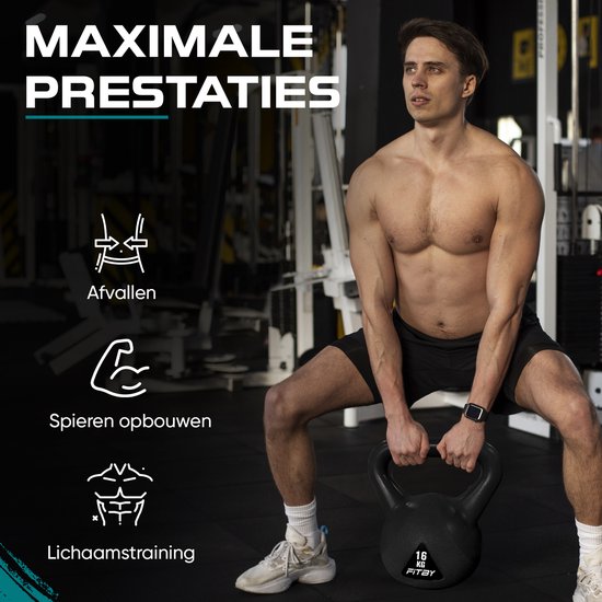 Fitby Kettlebell 16KG - Kettlebell - Fitness - Gewichte - Geeignet für CrossFit & Fitness - Fitness Training - Schwarz