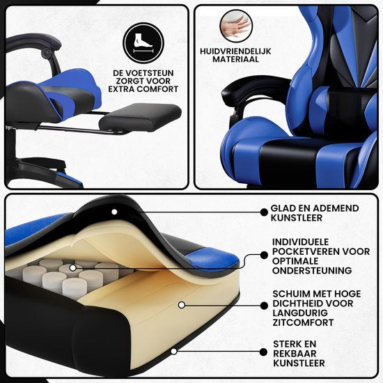 Bayt Gaming Stuhl - Gaming Stuhl - Komfort Gamer Stuhl - Schwarz und Dunkelblau