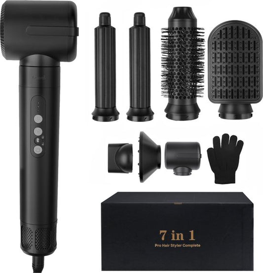 Saaf - Hairdryer Brush - 7 in 1 - 8-teiliges Set - Haartrockner - Styling- und Lockenbürste - Airstyler - Multistyler - Schwarz