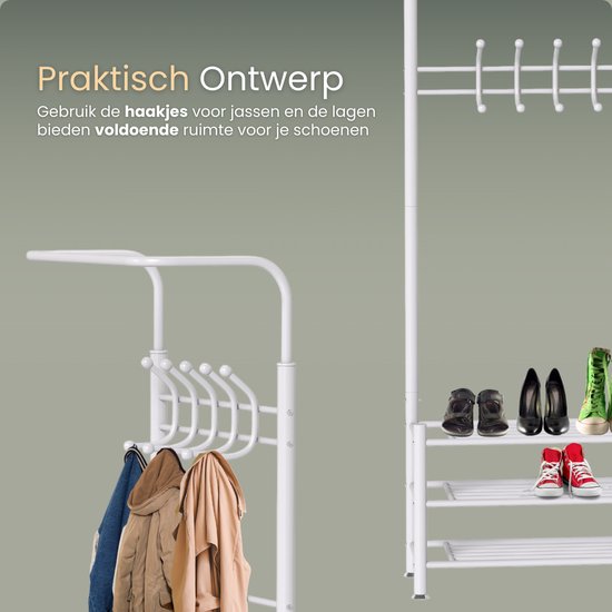 O'DADDY® Garderobenständer stehend - Garderobenständer - Garderobenständer mit Schuhablage - Garderobenständer schwarz - Kleiderständer - Garderobenständer mit Garderobe - Garderobenständer mit Schuhablage - Garderobenständer Metall - 66 x 30 x 190 cm - w