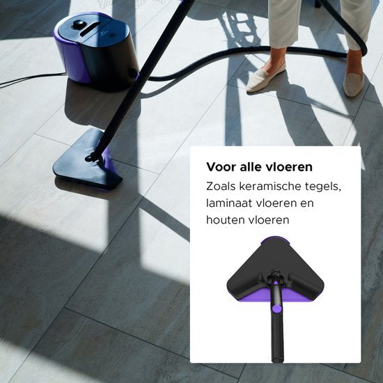 Motionflow Dampfreiniger PRO - Tiefenreinigung mit Heizfunktion - 1500W 1,5L Wassertank - Handdampfreiniger zur Tiefenreinigung von Boden, Sofa, Bad und Teppich - Teppichreiniger & Fleckenreiniger - Sitzreiniger - Schwarz