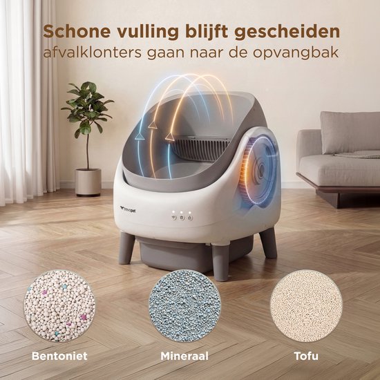 TrevoPet® Air - Automatische Katzentoilette mit App - Selbstreinigend & sicher - Für Katzen bis zu 12 kg - Inkl. Matte, 60 Abfallbeutel & Zubehör - 10-Liter-Abfallbehälter - Weiß & Grau