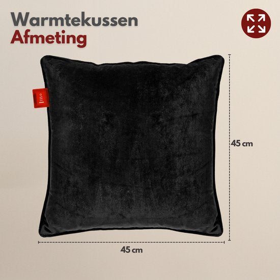 Coozie Wiederaufladbares Wärmekissen - Kabellos & verkabelt - 45-65°C - Samt - 45 x 45 cm - Elektrisches Kissen - Inkl. Powerbank - Bis zu 8 Stunden Wärme - Schwarz