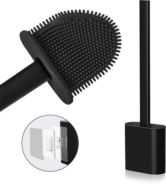 Roegaarden WC-Bürste mit Halter - Toilettenbürste - Silikon - Freistehend und hängend - Schwarz Ganz